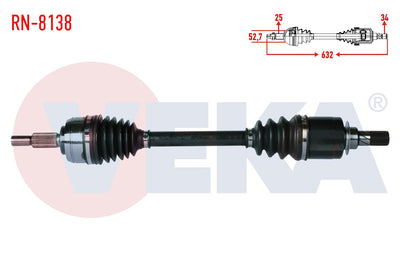 Veka RN-8138 Complete Axle Left Front Renault Fluence (L30) 1.5 dCi 6 Gear A-T Length 632 mm 2009 — Axles, CV Joints & Boots