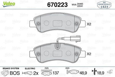 Valeo 670223 Brake Pad Rear Fiat Ducato III / Peugeot Boxer III / Citroen Jumper III 2.3-3.0 2012- — Brake Pads
