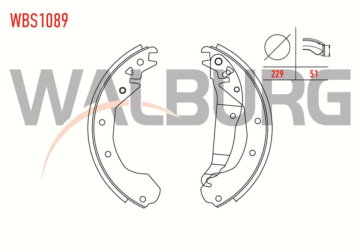WALBURG WBS1089 Brake Shoe Rear Opel Combo B 1.2 with Lever 229X51 mm 1994-2001 / Opel Combo B 1.4 — Brake Cables & Hardware