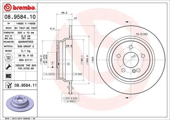 Brembo 08.9584.11 Brake Disc Mercedes W211-W212-W218 Rear — Brake Rotors & Drums