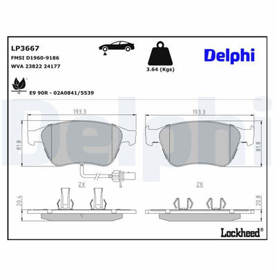 Delphi LP3667 Brake Pad Front Bentley Continental 03 > Flying Spur 13 > 20 — Brake Pads