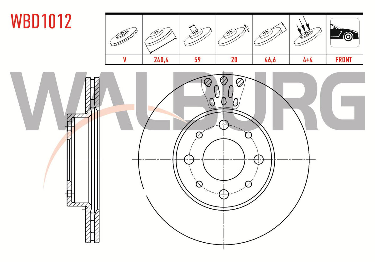 WALBURG WBD1012 Brake Disc Front Air 4 Bjn 240,4X20x59x46 — Brake Rotors & Drums