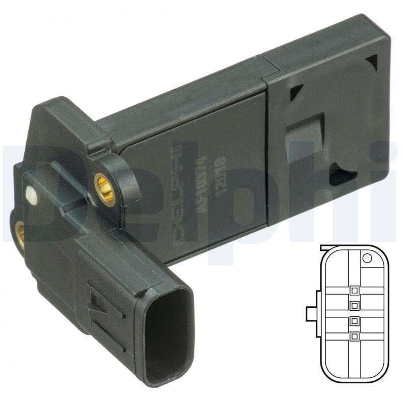 delphi af10374-12b1 mass air flow sensor, close up of delphi mass air flow sensor, delphi air flow sensor technical specifications DELPHI AF10374-12B1 - Mass Air Flow Sensor for 2005-2011 Ford Focus, Mondeo, Kuga, S-Max, Connect, and Volvo Models DELPHI AF10374-12B1 - Mass Air Flow Sensor for Cars delphi, mass-air-flow-sensor, car-parts, automotive-repair, engine-performance, car-owners, mechanics, vehicle-accessories, automotive-components, ai-generated