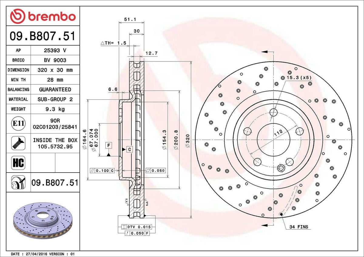 Brembo 09B80751 Brake Disc Front Mercedes W176 W246 C117 X117 X156 — Brake Rotors & Drums