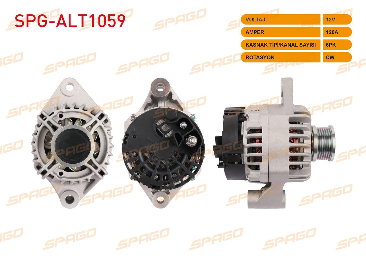 SPAGO SPG-ALT1059 Alternator 12V 120A 6Pk (Alt444) Doblo 10-23-Linea 09-16-Ducato 11-16-Bravo 08-14 (1. — Starting & Charging