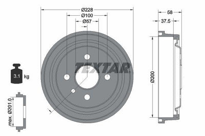 Textar 94048500 Brake Drum Opel Astra F /Vectra A Thin Type — Brake Rotors & Drums