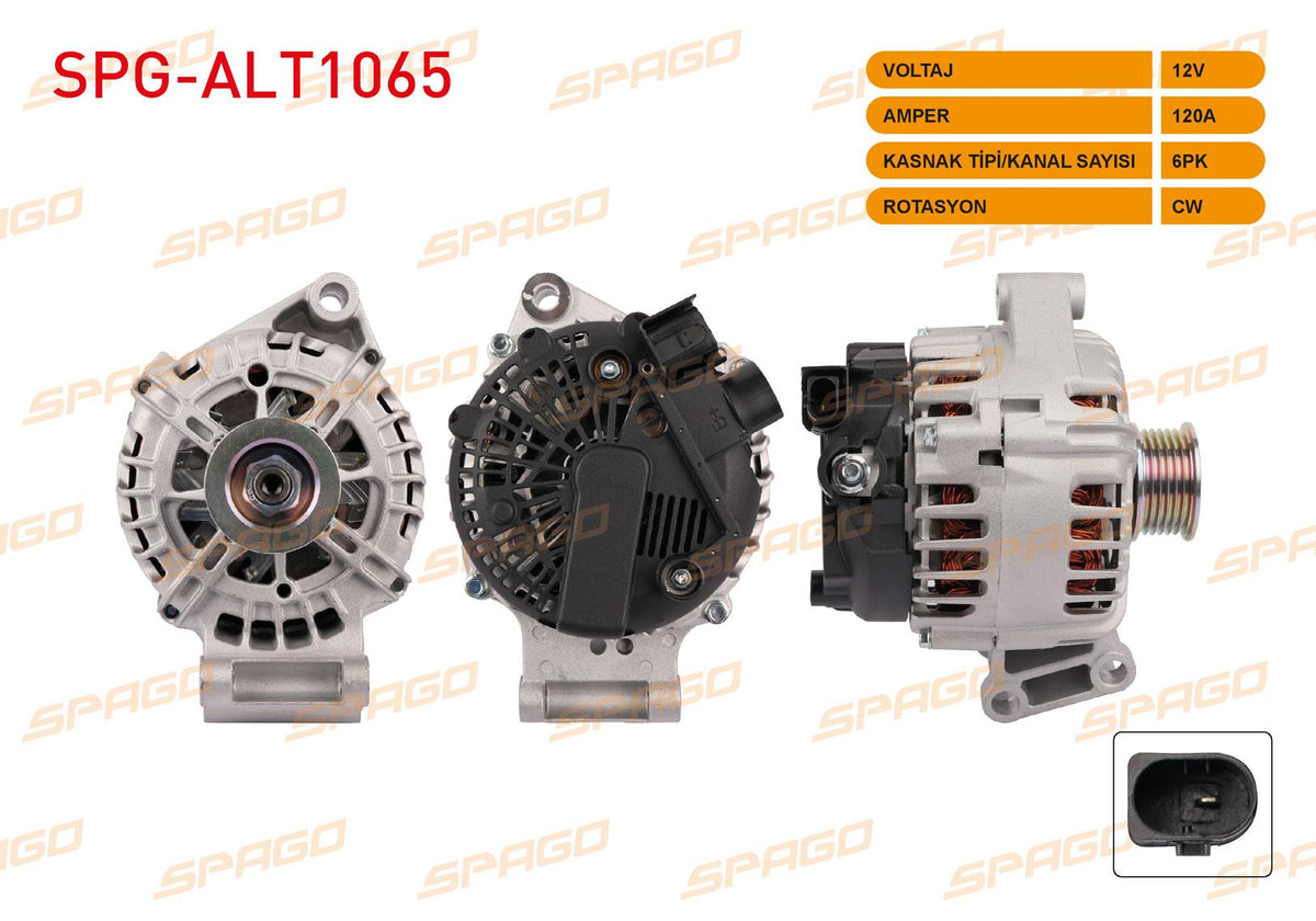 SPAGO SPG-ALT1065 Alternator 12V 120A 6Pk Focus III-Fiesta 08-18-Mondeo 07-15 (1.4 1.6 Gasoline Vehicle — Starting & Charging