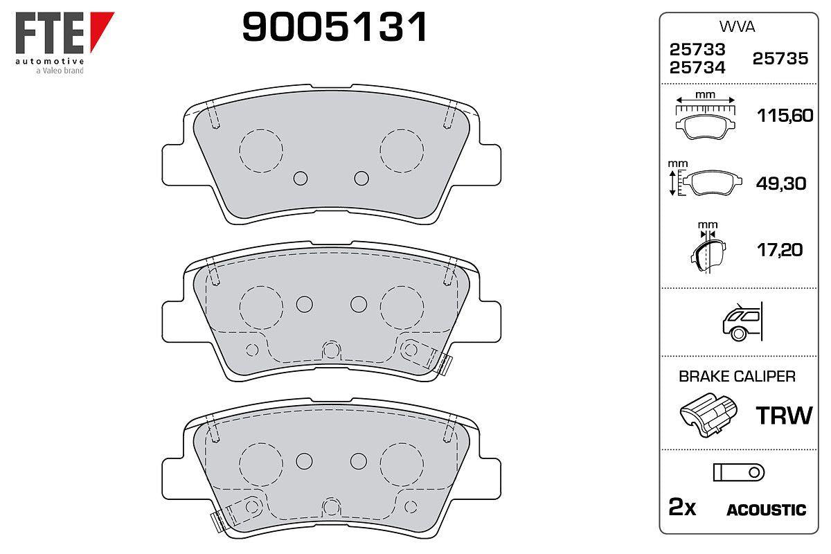 Fte 9005131 Rear Brake Pad Fiat 500X, Jeep Renegade, Compass, Alfa Romeo Tonale 14->