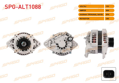 SPAGO SPG-ALT1088 Alternator 12V 80A 6Pk (Alt655) Almera 94-96-Primera 94-96-Pick Up 2.5D 2.7D 98-(L-S — Starting & Charging