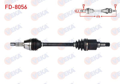 Veka FD-8056 Complete Axle Left Front Ford Transit Courier 1.5 TDCi M-T Length 614mm 2014 — Axles, CV Joints & Boots