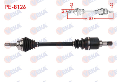 Veka PE-8126 Complete Axle Left Front Length 657mm Peugeot 301 1.6 HDi M-T 2012-/Citroen C-Elysee — Axles, CV Joints & Boots