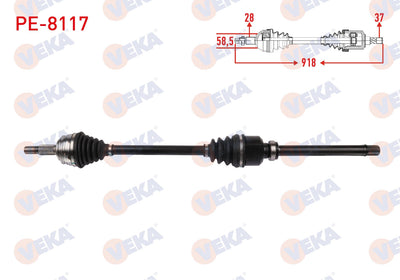 Veka PE-8117 Complete Axle Right Front Length 918mm Peugeot 308 1.6 A-T 2013-2021 / Partner — Axles, CV Joints & Boots