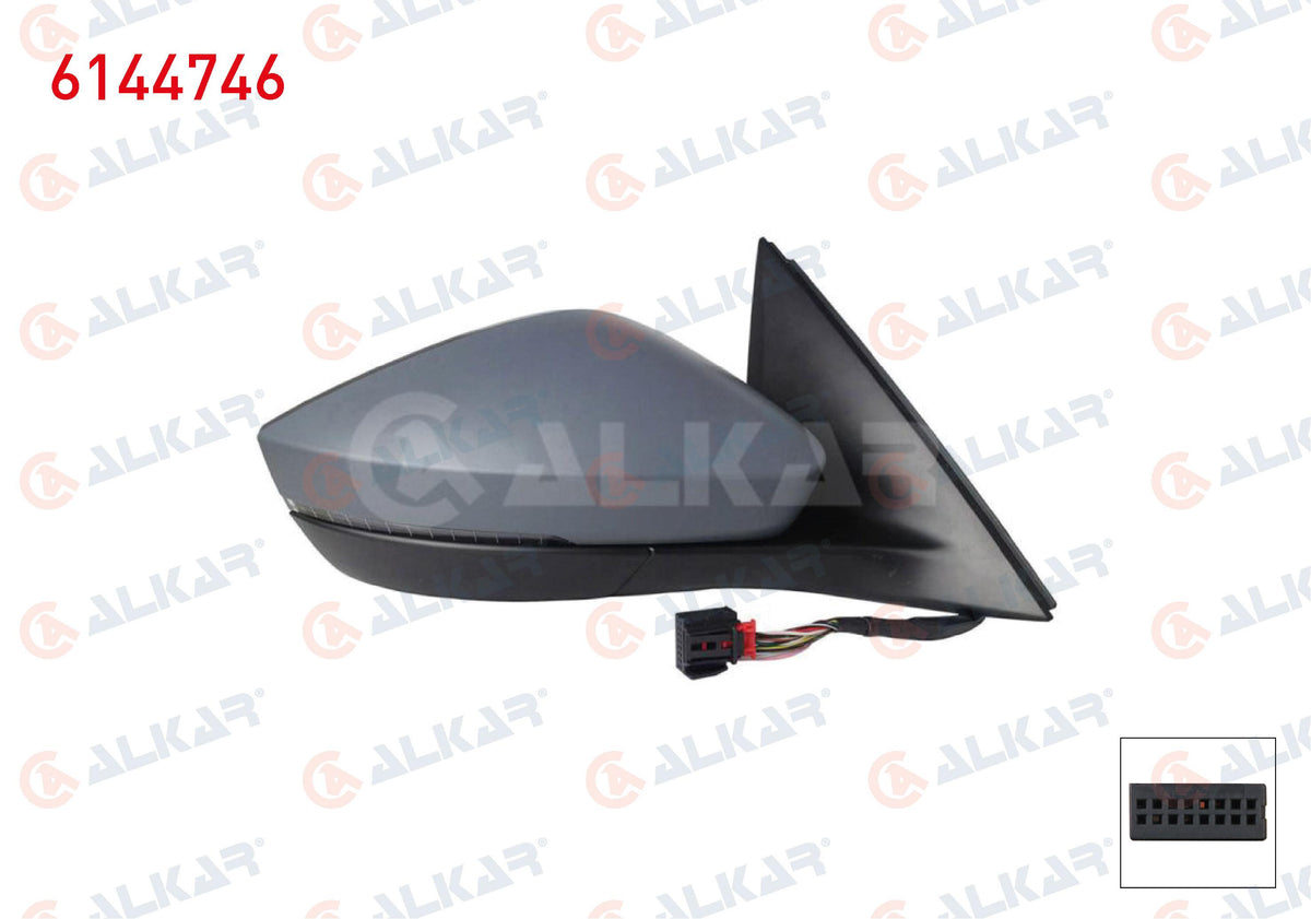 Alkar 6144746 Outer Rear View Mirror Right Electric Heated Primed Automatic Folding with Turn Sig — Tail, Signal & Reflectors