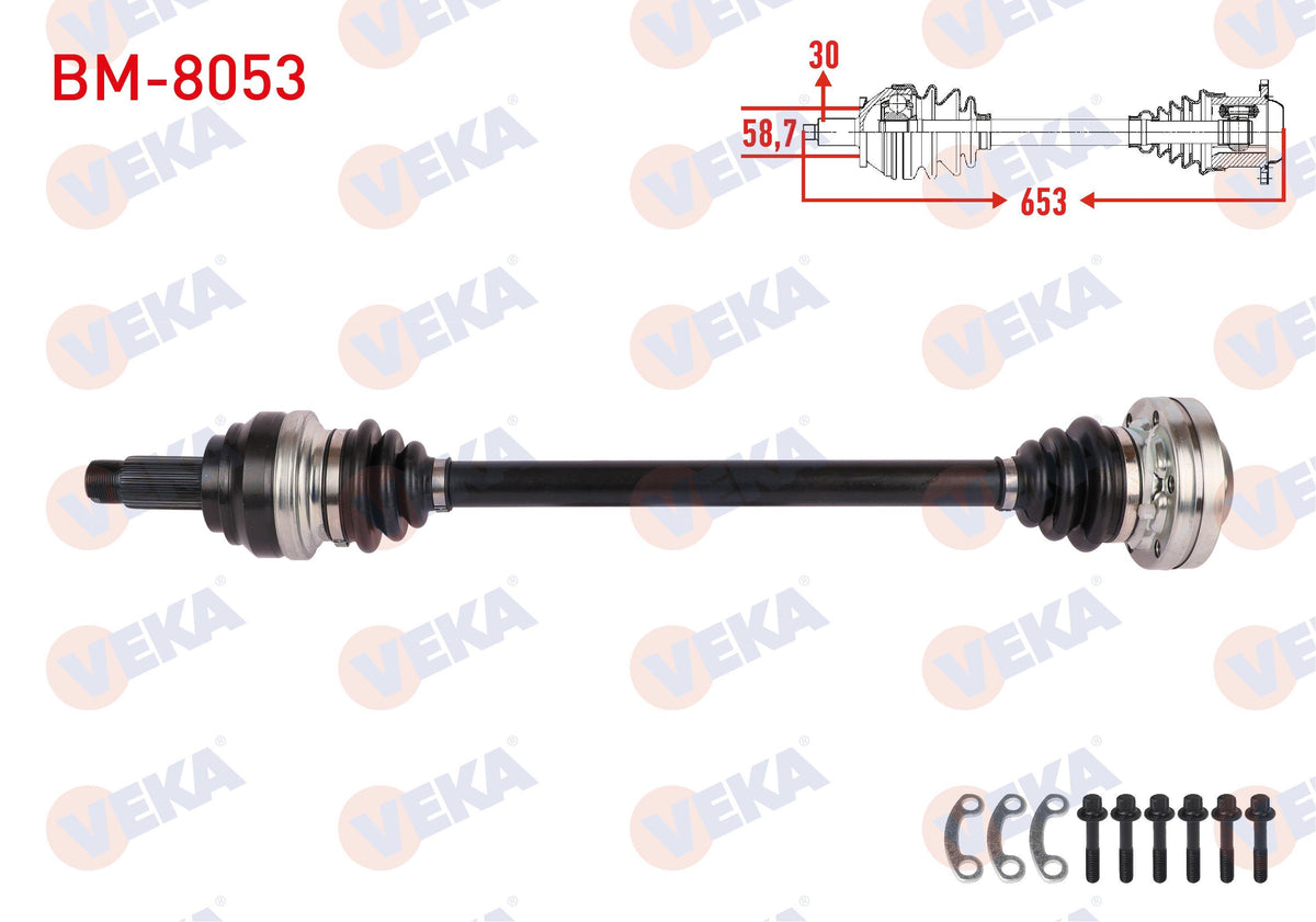 Veka BM-8053 Complete Axle Left-Right Rear Length 653mm 5 Series (E60) 520D-525D-525i A-T / M-T 20 — Axles, CV Joints & Boots