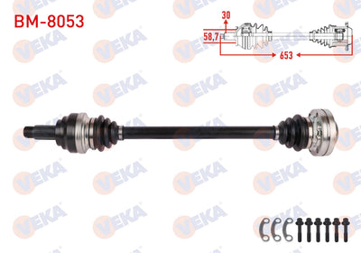 Veka BM-8053 Complete Axle Left-Right Rear Length 653mm 5 Series (E60) 520D-525D-525i A-T / M-T 20 — Axles, CV Joints & Boots