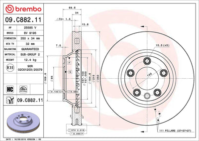 Brembo 09.C882.11 Front Brake Disc VW Touareg 03-10 Audi Q7 07-15 Porsche Cayenne 03-18 350mm Set — Brake Rotors & Drums