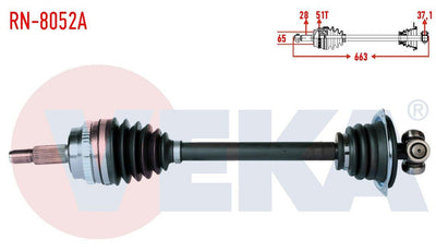 Veka RN8052A Renault Master II (Fd) 2.5 dCi with ABS 51 Outer Length 663 mm 1998-2010 Left Axle Co — Axles, CV Joints & Boots