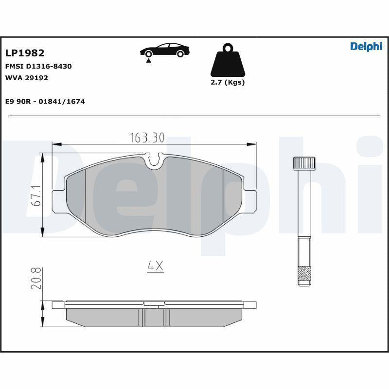 Delphi Brake Pads Front LP1982 for 07-LT35-Crafter-Sprinter-Vito