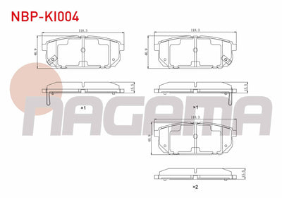 NAGAMA NBP-KI004 Brake Pad with Wear Indicator Front Hyundai H100 2.5 D 1993-2004 / Kia Pregio (Tb) 2.7 D 1997-2002 / Kia Carnival II 2.5 V6 2001-2006