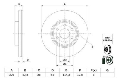 Bosch 0986479H29 Disc Front Mercedes W470 X-Class 320 mm 6 Hole Set