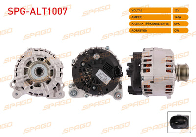 SPAGO SPG-ALT1007 Alternator (V Type) 12V 140A 6Pk Golf VI-Jetta III IV-Caddy III IV / A3 09-15-Q3 11-1 — Starting & Charging