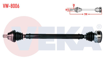Veka VW-8006 Complete Axle Right Front Length 799mm Volkswagen Golf VI (5K1) 1.4 TSI 2008-2013 — Axles, CV Joints & Boots