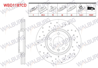 WALBURG WBD1187CD Brake Disc Front Air Coated Performance Drilled 5 Bjn 301 — Brake Rotors & Drums