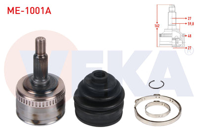 Veka ME-1001A CV Joint Left-Right Front Outer with ABS 48 Outer 27X27x59 — Axles, CV Joints & Boots