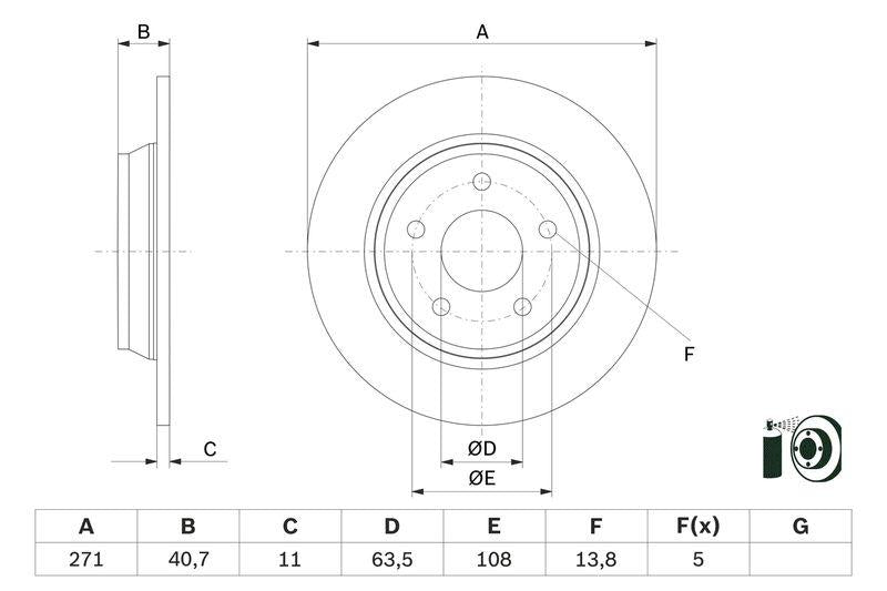 Bosch 0986479F78 Rear Brake Disc Ford Focus IV 17-, 271mm, Set of 2