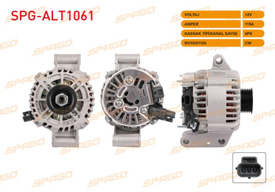 SPAGO SPG-ALT1061 Alternator 12V 115A 6Pk (Alt985) Ford Mondeo III 01-07 / Jaguar X-Type I 2.0 D-2.2 D — Starting & Charging