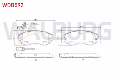 WALBURG WDB592 Brake Pad Rear with Connector Renault Master III (Fv) 2.3 dCi Pair Wheel 2010-/ Opel Movano B 2.3 — Brake Pads