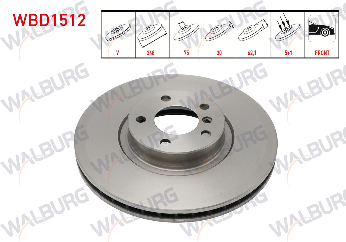WALBURG WBD1512 Brake Disc Front Air BMW X5 (E70) 3.0 D 5 Bjn 348X30x75x62,1 2007-2012 — Brake Rotors & Drums