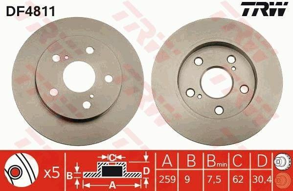 TRW DF4811 Brake Disc for Toyota Auris & Corolla — Brake Rotors & Drums
