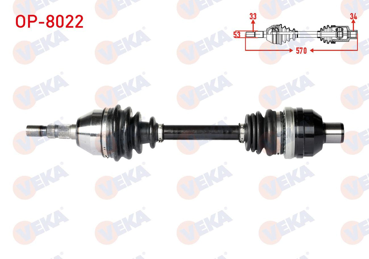 Veka OP-8022 Complete Axle Right Front Opel Astra H 1.3 CDTi Length 570mm 2004-2010 — Axles, CV Joints & Boots
