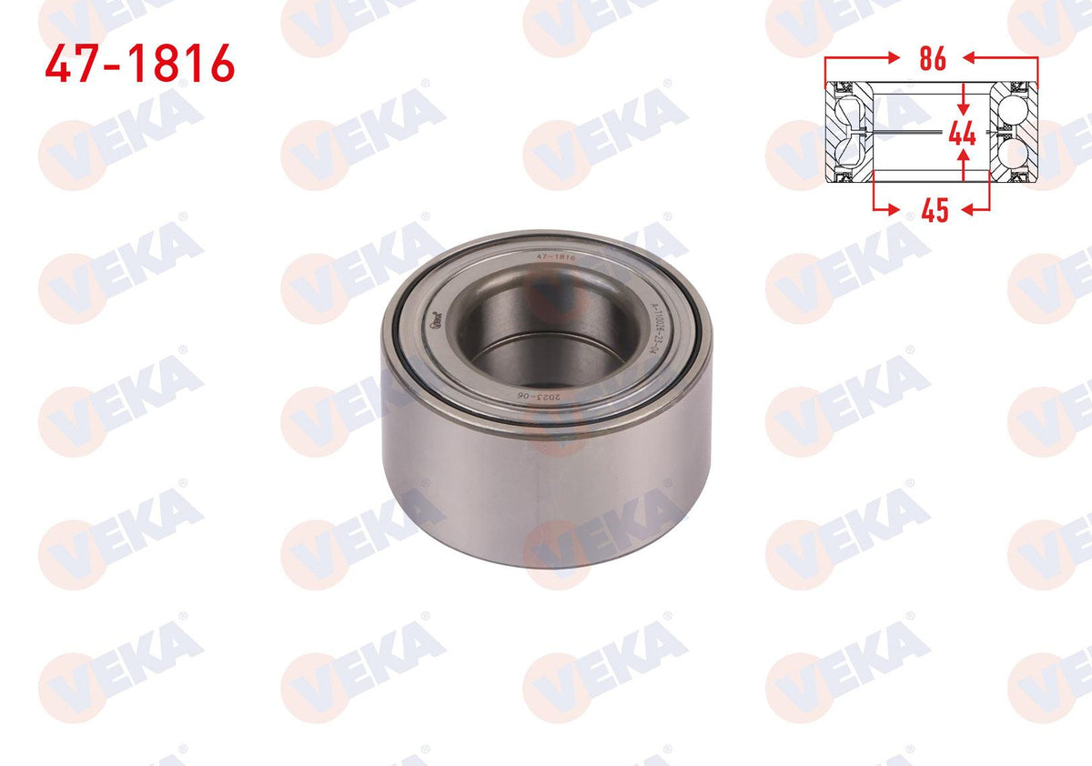 Veka 47-1816 Front Wheel Bearing Left-Right with ABS 45X86x44 Fiat Scudo 2007-/Citroen Jumpy 2007-/Spacetourer 2016-/Peugeot Expert 2007-/Traveller 2016-/Opel Vivaro C 2019