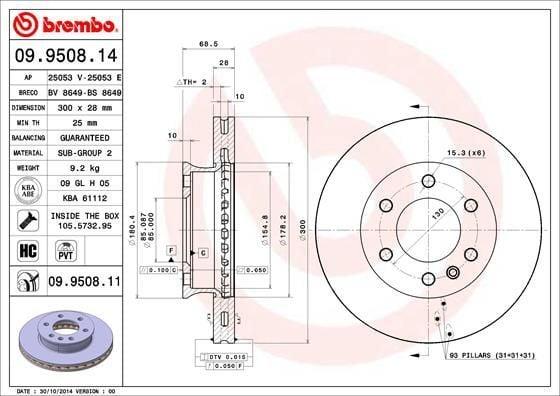 brembo front brake disc 09.9508.14, brembo 300mm brake disc for vw and mercedes BREMBO Front Brake Disc 09.9508.14 - 300mm Dimensions - VW Crafter & Mercedes Sprinter Owners BREMBO Front Brake Disc 300mm for VW & Mercedes brembo, front-brake-disc, vw-crafter, mercedes-sprinter, car-parts, vehicle-braking, mechanics, high-carbon, brake-performance, ai-generated