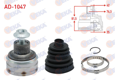 Veka AD-1047 CV Joint Left-Right Front Outer Audi A4 (8K2, B8) 2.0 TDI 42X25x76 and 2 more models — Axles, CV Joints & Boots