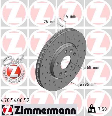 Zimmermann 470.5406.52 Nissan Qashqai III (J12) 21-Performance Drilled Front Brake Disc Coated 296*5 — Brake Rotors & Drums