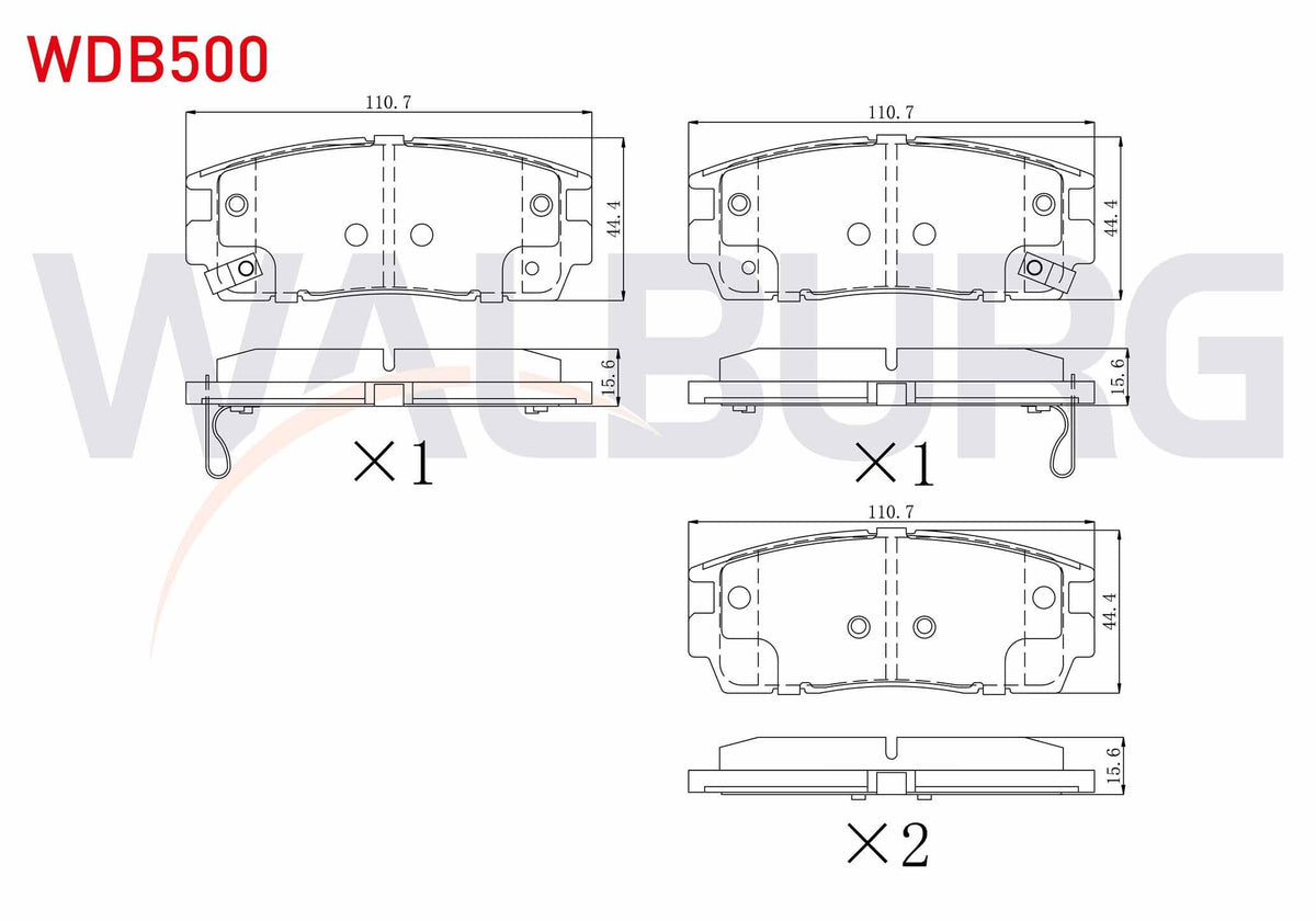 WALBURG WDB500 Brake Pad Rear with Wear Indicator Chevrolet Captiva (C100) 2.0 D 2006-2012 / Captiva (C140) 2.0 — Brake Pads