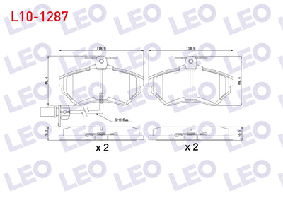 LEO L10-1287 Brake Pad Front with Connector VW Passat 1.6 1996-2000 / Passat 1.9 TDI 1996-2000 / Passat 1.8 T 19 — Brake Pads