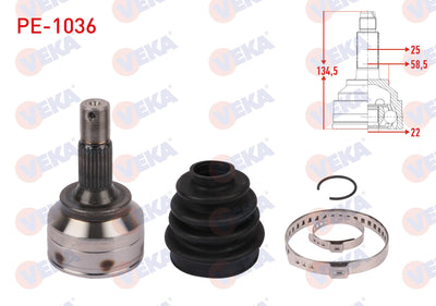 Veka PE-1036 CV Joint Left Front Outer Length 134,5mm Peugeot 307 (3A / C) 1.4 Ma Transmission 200 — Axles, CV Joints & Boots