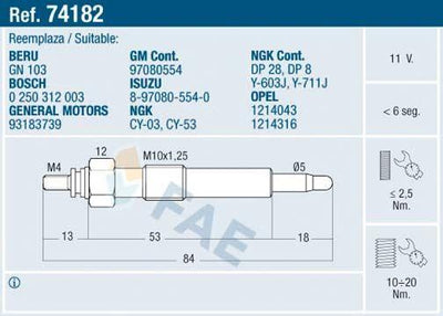 FAE 74182 Glow Plug Opel Corsa B /Combo B X17dt — Coils & Plugs