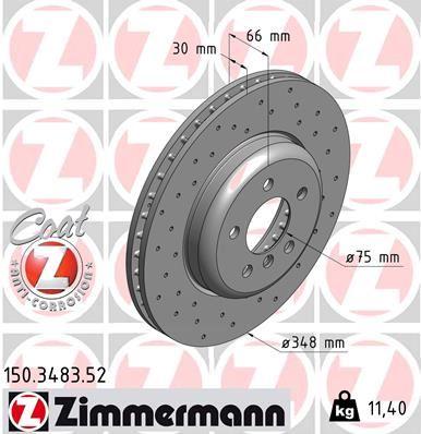 Zimmermann 150.3483.52 Brake Disc Front BMW F10 F11 F18 F06 F12 F13 Drilled — Brake Rotors & Drums