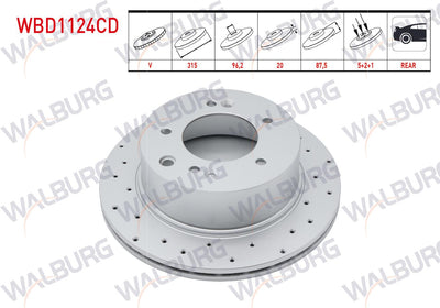 WALBURG WBD1124CD Brake Disc Rear Air Coated Performance Drilled 5 Bjn315x20x96,2X87 — Brake Rotors & Drums