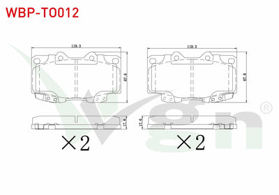 WGN WBP-TO012 Brake Pad Front Toyota HI-Lux Pick Up 2.5 D 2005-2011 / HI-Lux Pick Up 2.5 D-4D 2005-2011 / HI-Lux — Brake Pads