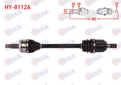 Veka HY-8112A Complete Axle Left Front with ABS 48 Outer Length 683mm Hyundai Tucson 1.6 GDI A-T 2 — Axles, CV Joints & Boots