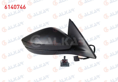 Alkar 6140746 Outer Rear View Mirror Right Electric Heated Primed with Turn Signal Led 6 Pin Skod — Tail, Signal & Reflectors
