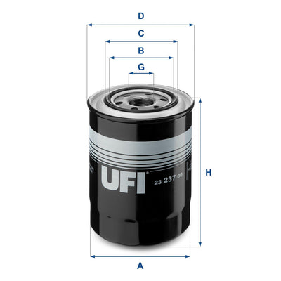 Ufi 23.237.00 Filter Oil-Long Type-(Hyundai H100 / Starex / Mitsubishi L300 / L200 Cr 2.5Did 07>09 / Mazda B2500 / Kia Sorento)