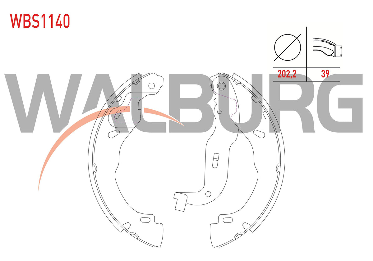WALBURG WBS1140 Brake Shoe with Lever Rear 202,2X39 Renault Clio V 1.0 Sce-1.0 TCE-1.3 TCE-1.5 Blue — Brake Cables & Hardware