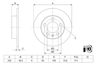 Bosch 0986479K55 Brake Disc VW Polo 2017-> Rear 230X65 — Brake Rotors & Drums